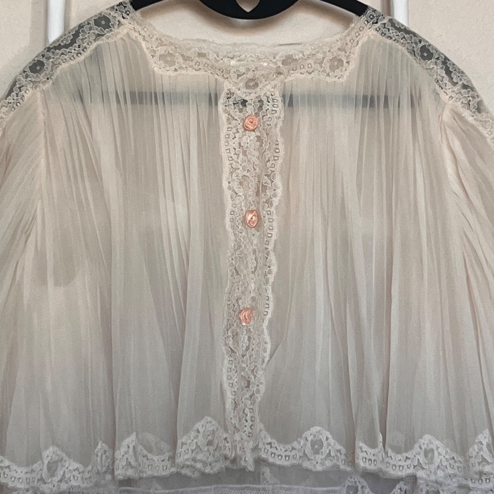 Vintage Christian Dior Lace Bed Jacket Sheer Peignoir Top Romantic Bridal 70s 80 - Picture 15 of 16